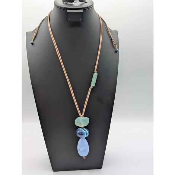 Chico's Blue Seafoam Green Convertible Draw String Pendant Necklace - Picture 7 of 7